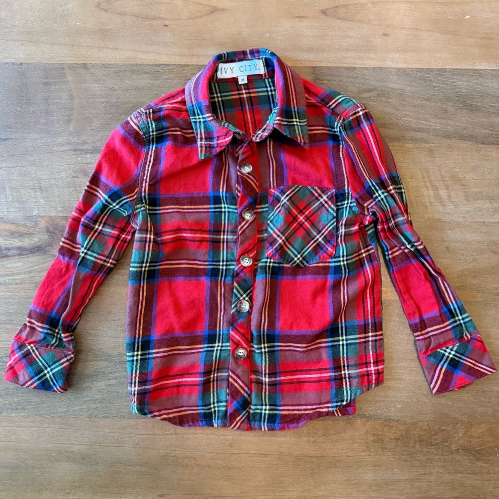 Boys Red Plaid Shirt and Blue Jeans Set - 3T holiday Christmas festive 🎄❄️ - Picture 2 of 6